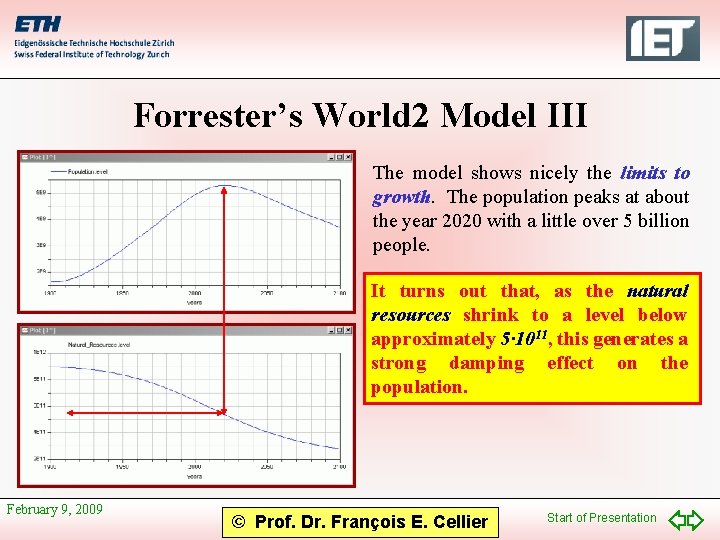 Forrester’s World 2 Model III The model shows nicely the limits to growth. The