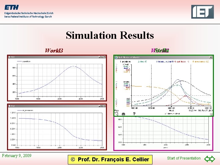 Simulation Results Stella World 2 World 3 February 9, 2009 © Prof. Dr. François