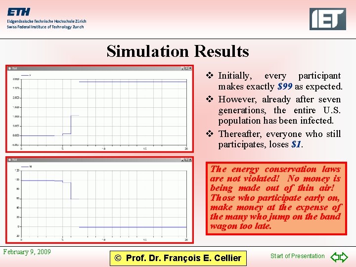 Simulation Results v Initially, every participant makes exactly $99 as expected. v However, already