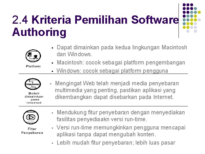 2. 4 Kriteria Pemilihan Software Authoring § § § § Dapat dimainkan pada kedua