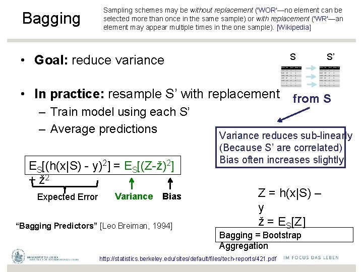 Bagging Sampling schemes may be without replacement ('WOR'—no element can be selected more than