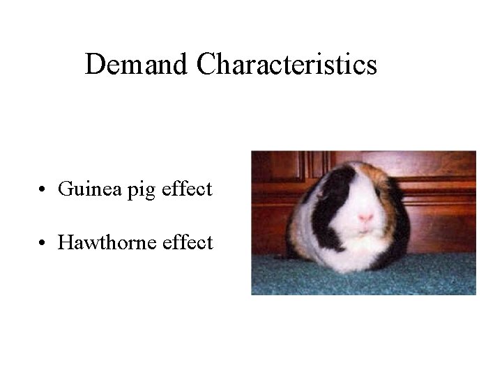 Demand Characteristics • Guinea pig effect • Hawthorne effect 
