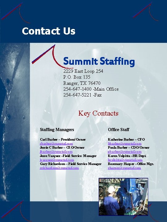 Contact Us Summit Staffing 2229 East Loop 254 P. O. Box 135 Ranger, TX