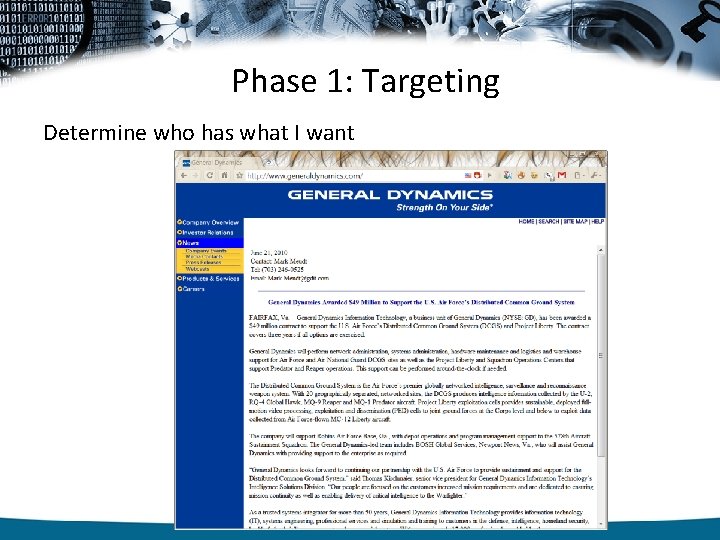 Phase 1: Targeting Determine who has what I want Strategic Security, Inc. © http: