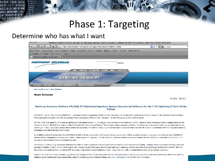 Phase 1: Targeting Determine who has what I want Strategic Security, Inc. © http:
