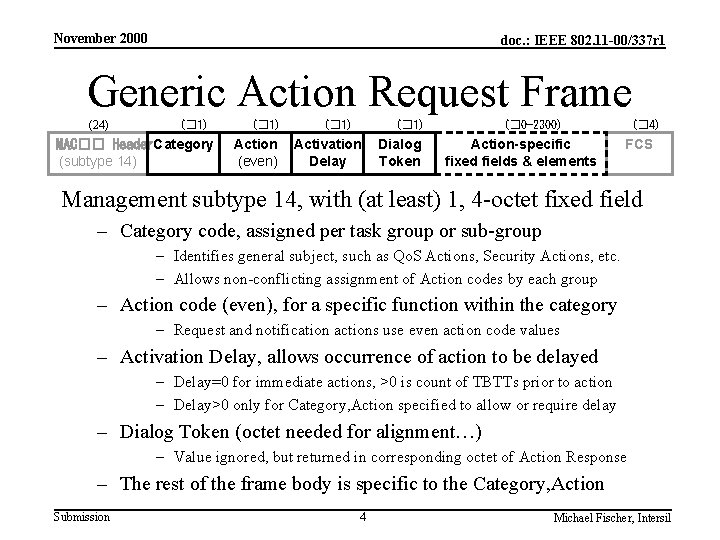 November 2000 doc. : IEEE 802. 11 -00/337 r 1 Generic Action Request Frame