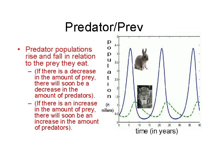 Predator/Prey • Predator populations rise and fall in relation to the prey they eat.