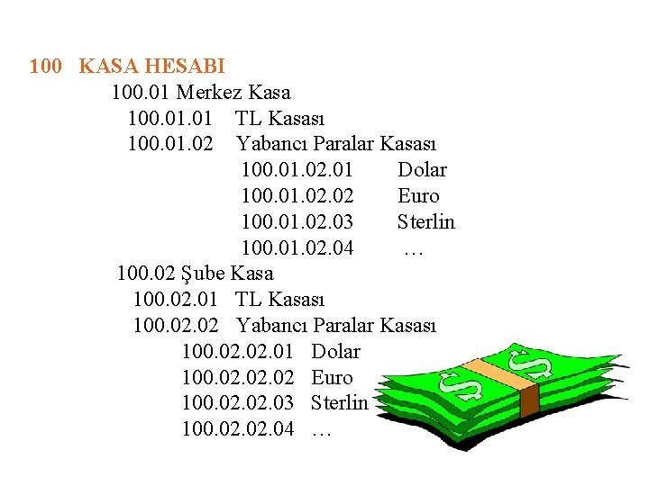 100 KASA HESABI 100. 01 Merkez Kasa 100. 01 TL Kasası 100. 01. 02