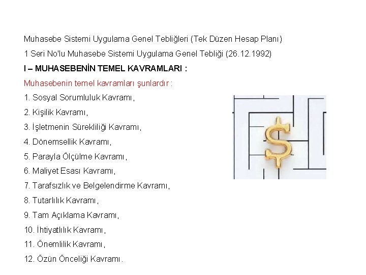 Muhasebe Sistemi Uygulama Genel Tebliğleri (Tek Düzen Hesap Planı) 1 Seri No'lu Muhasebe Sistemi