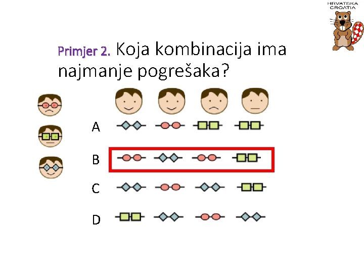 Primjer 2. Koja kombinacija ima najmanje pogrešaka? A B C D 