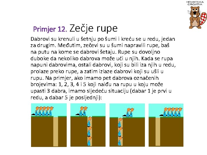 Primjer 12. Zečje rupe Dabrovi su krenuli u šetnju po šumi i kreću se