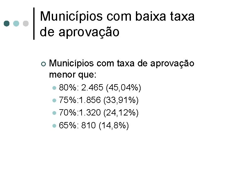 Municípios com baixa taxa de aprovação ¢ Municípios com taxa de aprovação menor que: