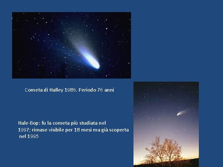 Cometa di Halley 1986. Periodo 76 anni Hale-Bop: fu la cometa più studiata nel