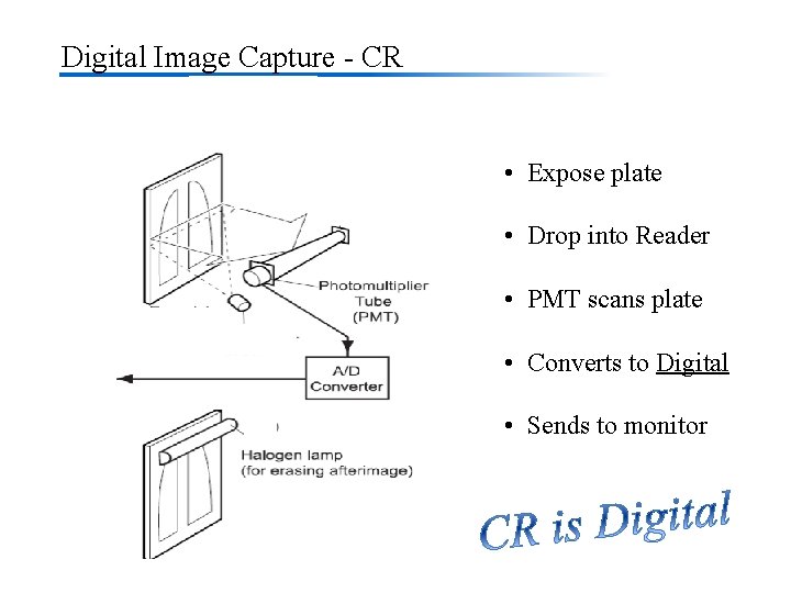 Digital Image Capture - CR • Expose plate • Drop into Reader • PMT