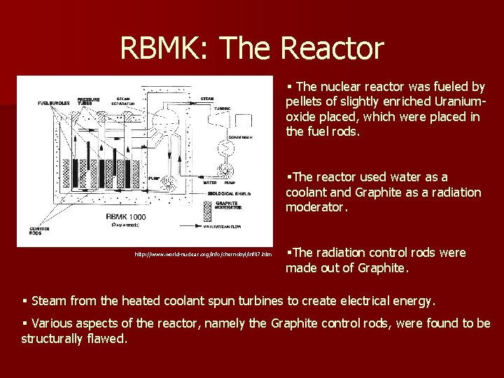 RBMK: The Reactor § The nuclear reactor was fueled by pellets of slightly enriched