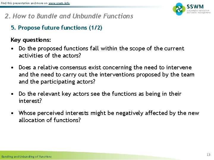 Find this presentation and more on www. sswm. info 2. How to Bundle and