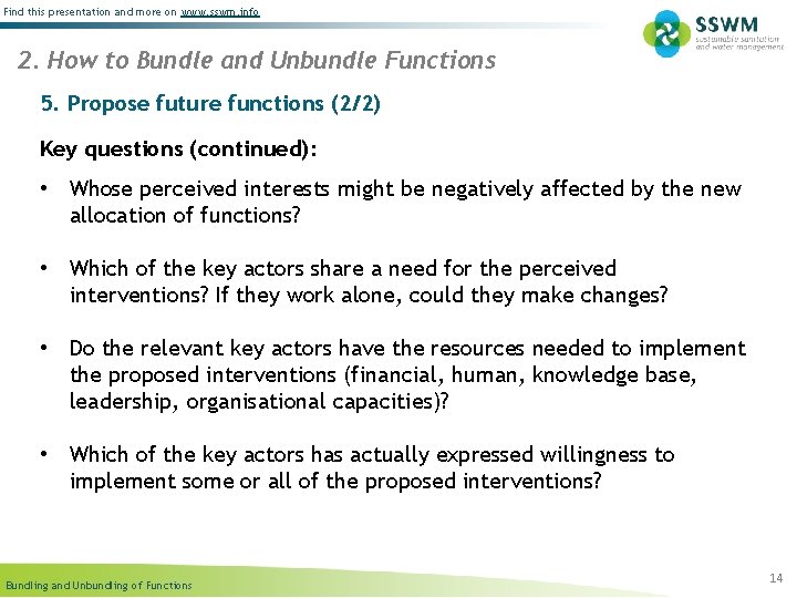 Find this presentation and more on www. sswm. info 2. How to Bundle and
