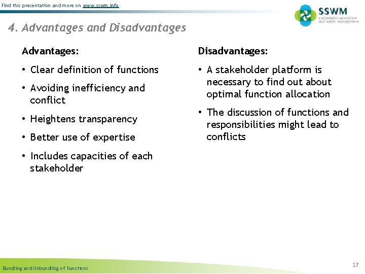 Find this presentation and more on www. sswm. info 4. Advantages and Disadvantages Advantages: