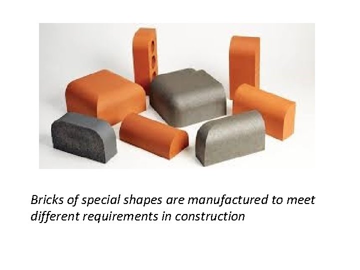 Bricks of special shapes are manufactured to meet different requirements in construction 