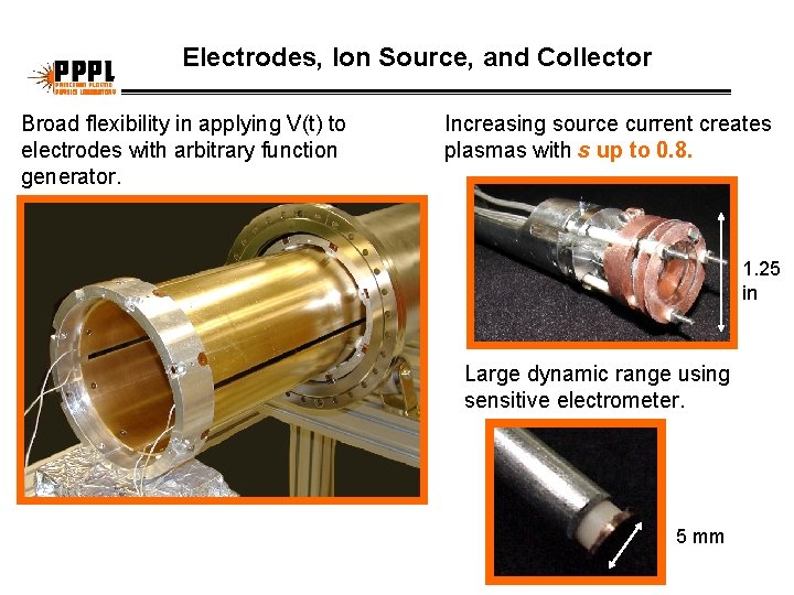 Electrodes, Ion Source, and Collector Broad flexibility in applying V(t) to electrodes with arbitrary