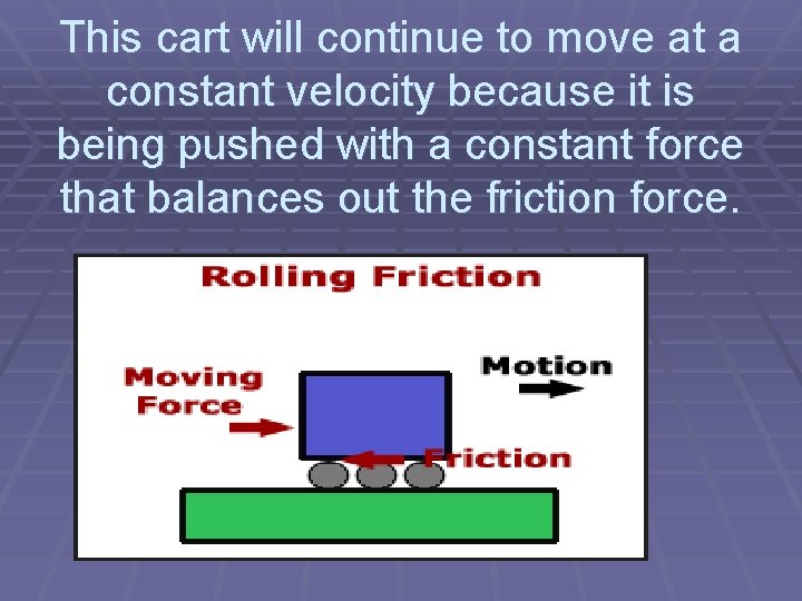 This cart will continue to move at a constant velocity because it is being