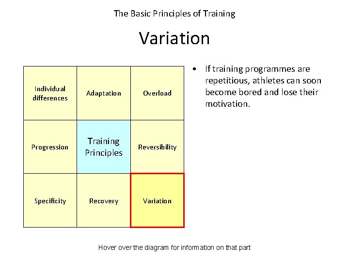 The Basic Principles of Training Variation Individual differences Adaptation Overload Progression Training Principles Reversibility The Basic Principles of Training Variation Individual differences Adaptation Overload Progression Training Principles Reversibility