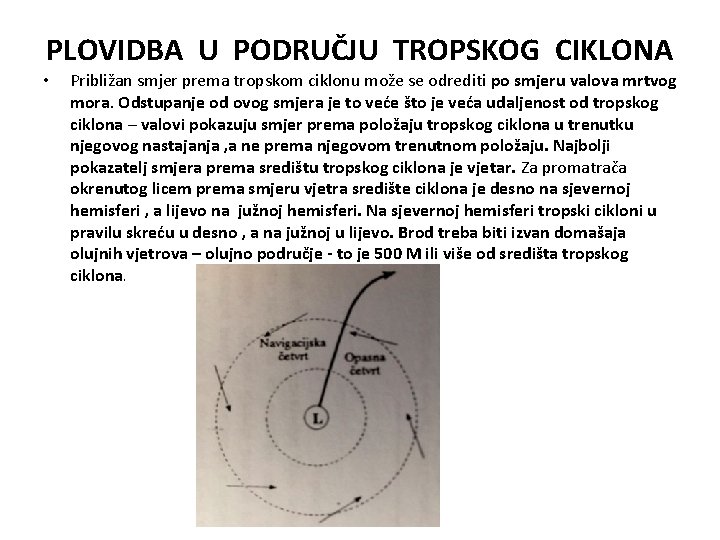 PLOVIDBA U PODRUČJU TROPSKOG CIKLONA • Približan smjer prema tropskom ciklonu može se odrediti