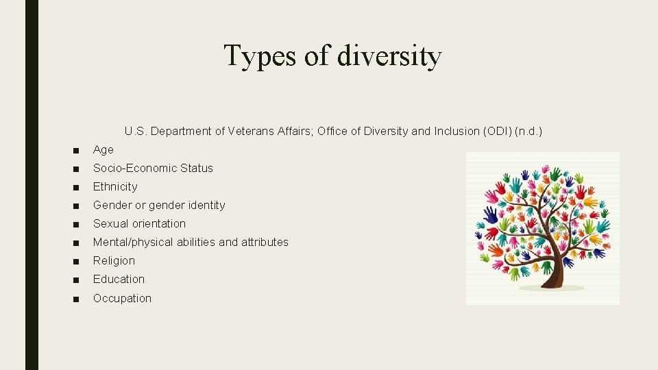 Types of diversity U. S. Department of Veterans Affairs; Office of Diversity and Inclusion