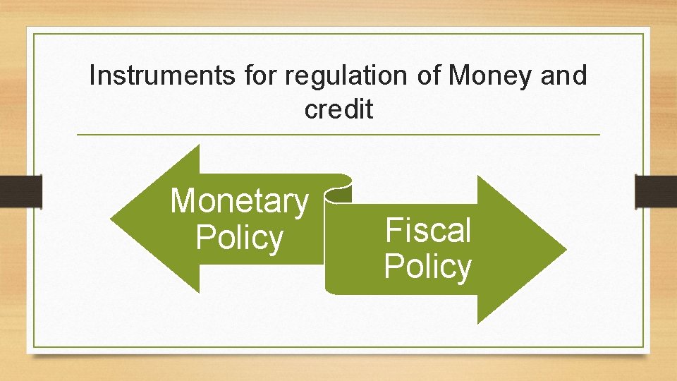 Instruments for regulation of Money and credit Monetary Policy Fiscal Policy 