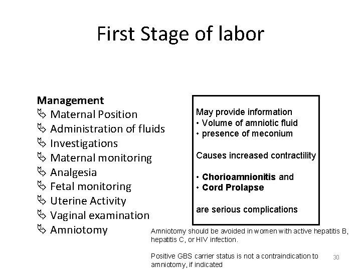 First Stage of labor Management May provide information Ä Maternal Position • Volume of