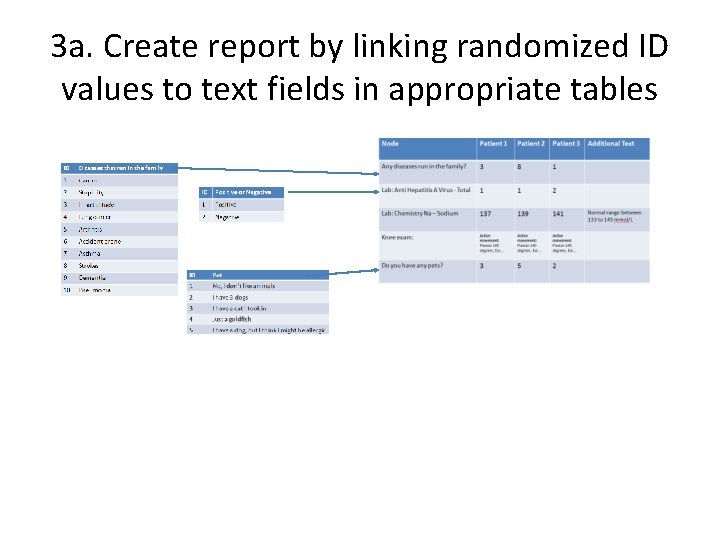 3 a. Create report by linking randomized ID values to text fields in appropriate
