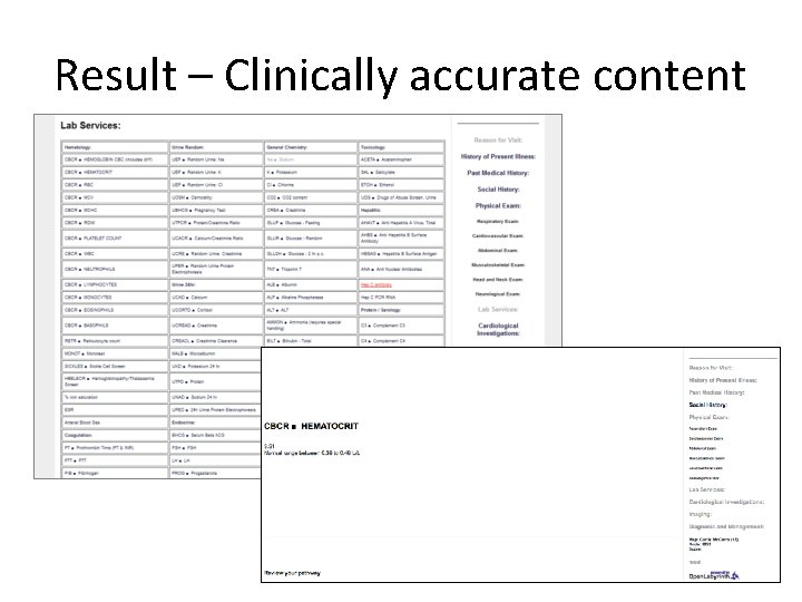 Result – Clinically accurate content 