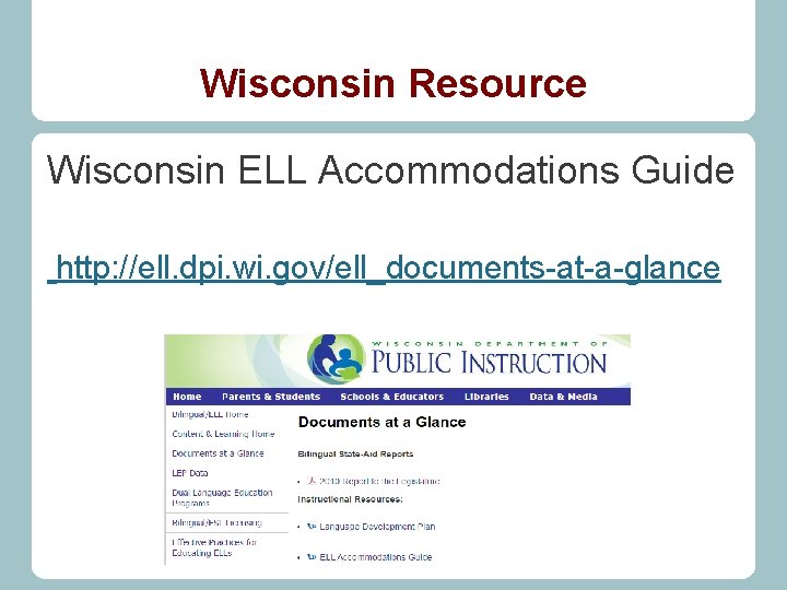 Wisconsin Resource Wisconsin ELL Accommodations Guide http: //ell. dpi. wi. gov/ell_documents-at-a-glance 