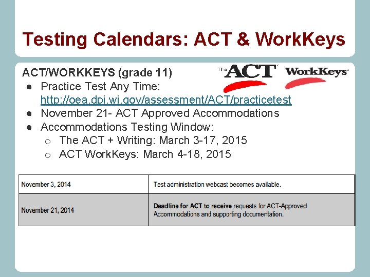 Online Assessment Accessibility Testing Calendar Testing Calendars ACT