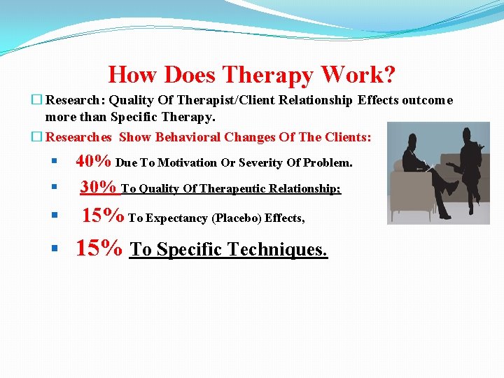 How Does Therapy Work? � Research: Quality Of Therapist/Client Relationship Effects outcome more than