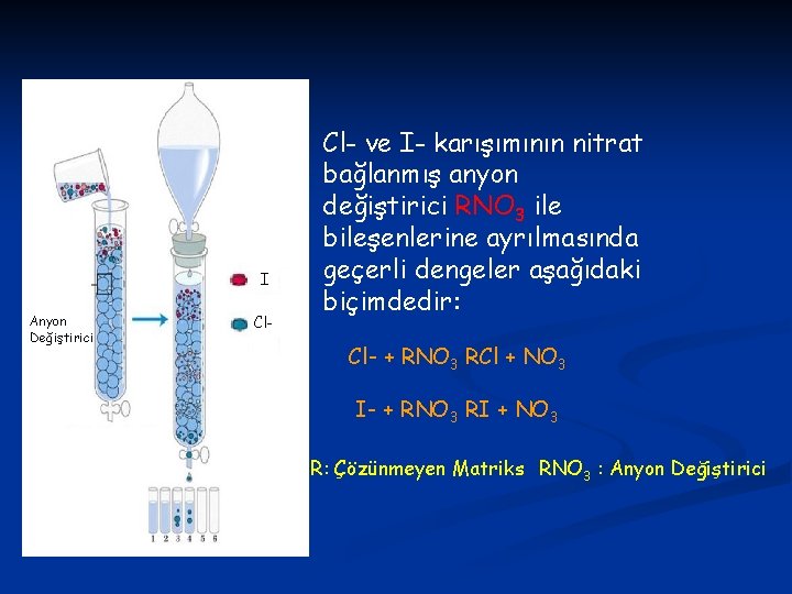 I Anyon Değiştirici Cl- ve I- karışımının nitrat bağlanmış anyon değiştirici RNO 3 ile