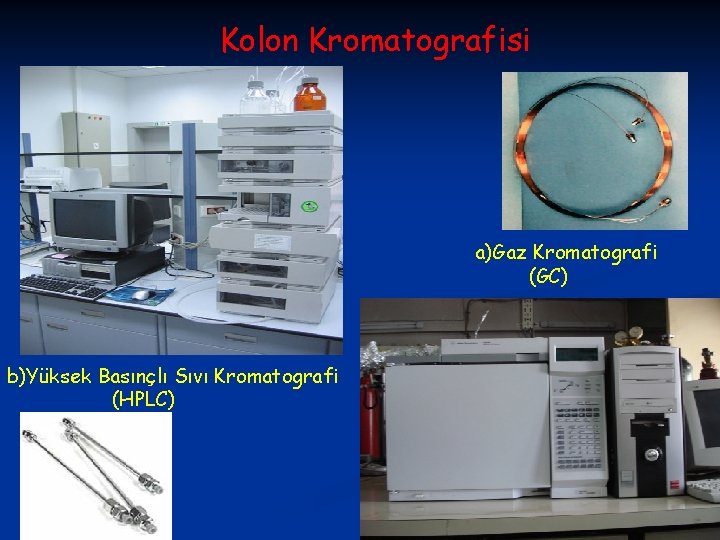 Kolon Kromatografisi a)Gaz Kromatografi (GC) b)Yüksek Basınçlı Sıvı Kromatografi (HPLC) 