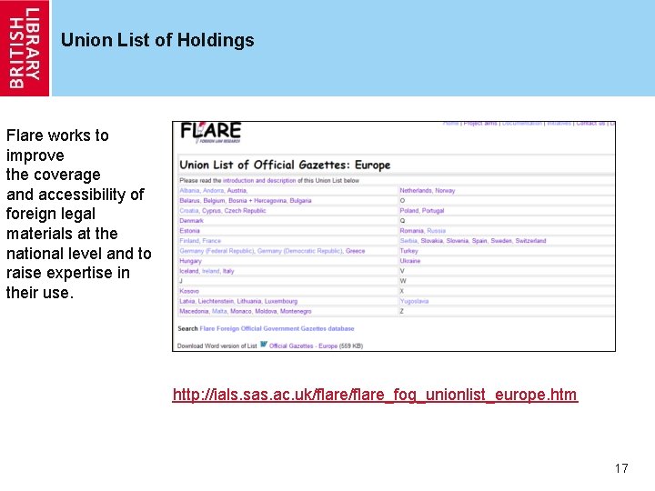 Union List of Holdings Flare works to improve the coverage and accessibility of foreign