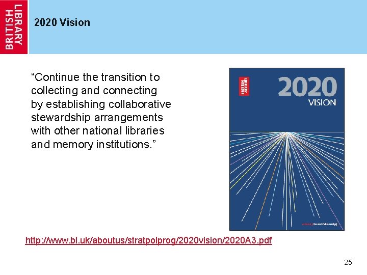 2020 Vision “Continue the transition to collecting and connecting by establishing collaborative stewardship arrangements