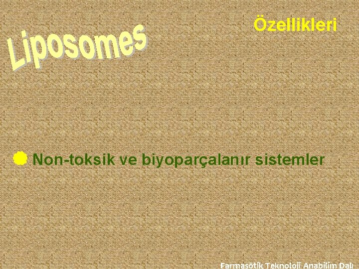 Özellikleri Non-toksik ve biyoparçalanır sistemler Farmasötik Teknoloji Anabilim Dalı 