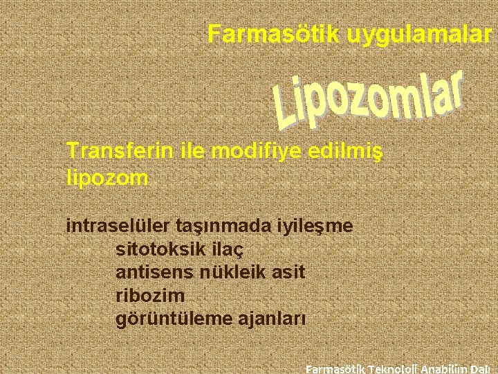 Farmasötik uygulamalar Transferin ile modifiye edilmiş lipozom intraselüler taşınmada iyileşme sitotoksik ilaç antisens nükleik