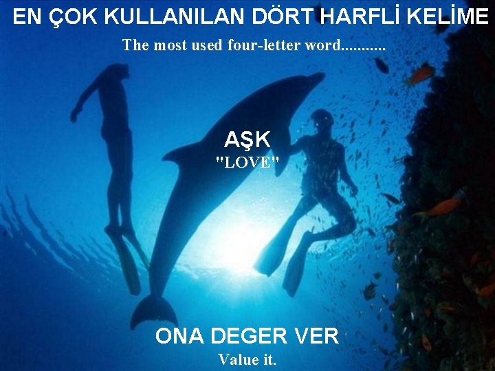 EN ÇOK KULLANILAN DÖRT HARFLİ KELİME The most used four-letter word. . . AŞK