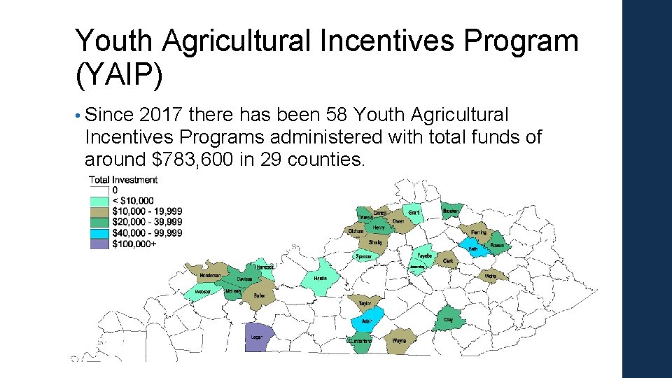 Youth Agricultural Incentives Program (YAIP) • Since 2017 there has been 58 Youth Agricultural