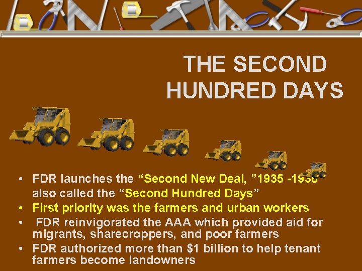 THE SECOND HUNDRED DAYS • FDR launches the “Second New Deal, ” 1935 -1936