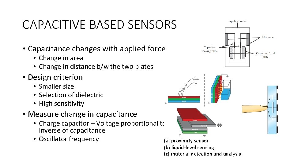 CAPACITIVE BASED SENSORS • Capacitance changes with applied force • Change in area •