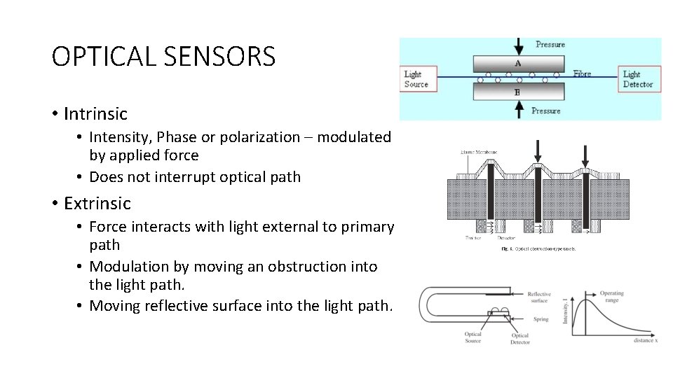 OPTICAL SENSORS • Intrinsic • Intensity, Phase or polarization – modulated by applied force