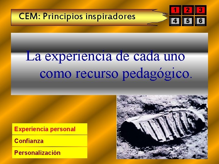 CEM: Principios inspiradores 1 2 3 4 5 6 La experiencia de cada uno