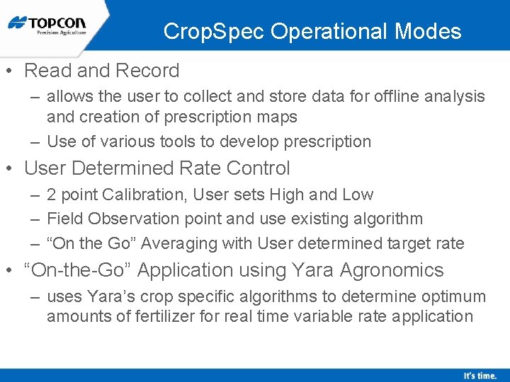 Crop. Spec Operational Modes • Read and Record – allows the user to collect