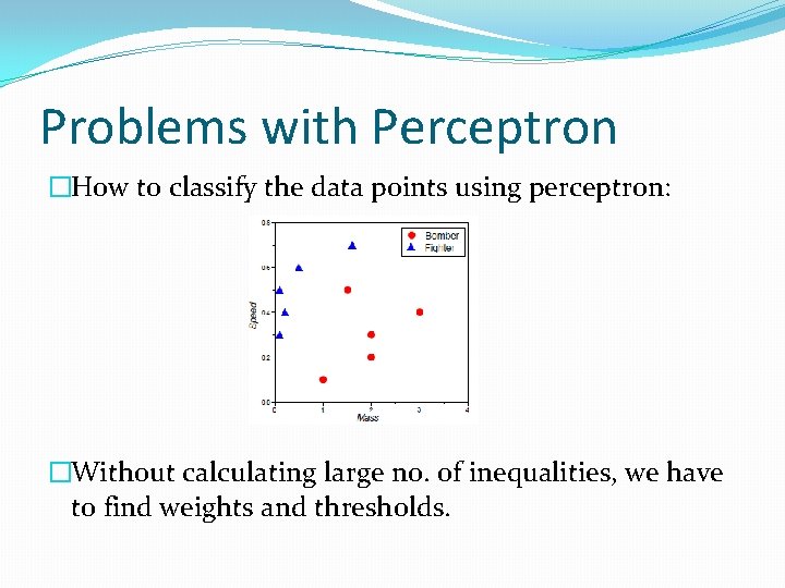 Problems with Perceptron �How to classify the data points using perceptron: �Without calculating large Problems with Perceptron �How to classify the data points using perceptron: �Without calculating large